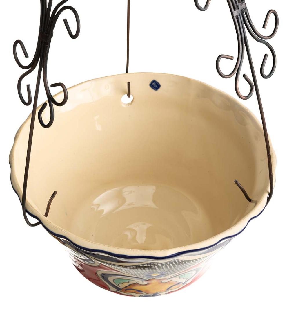 Plow &amp; Hearth Deck Planters | Outdoor Living Authentic Mexican Talavera Hanging Planter - Black
