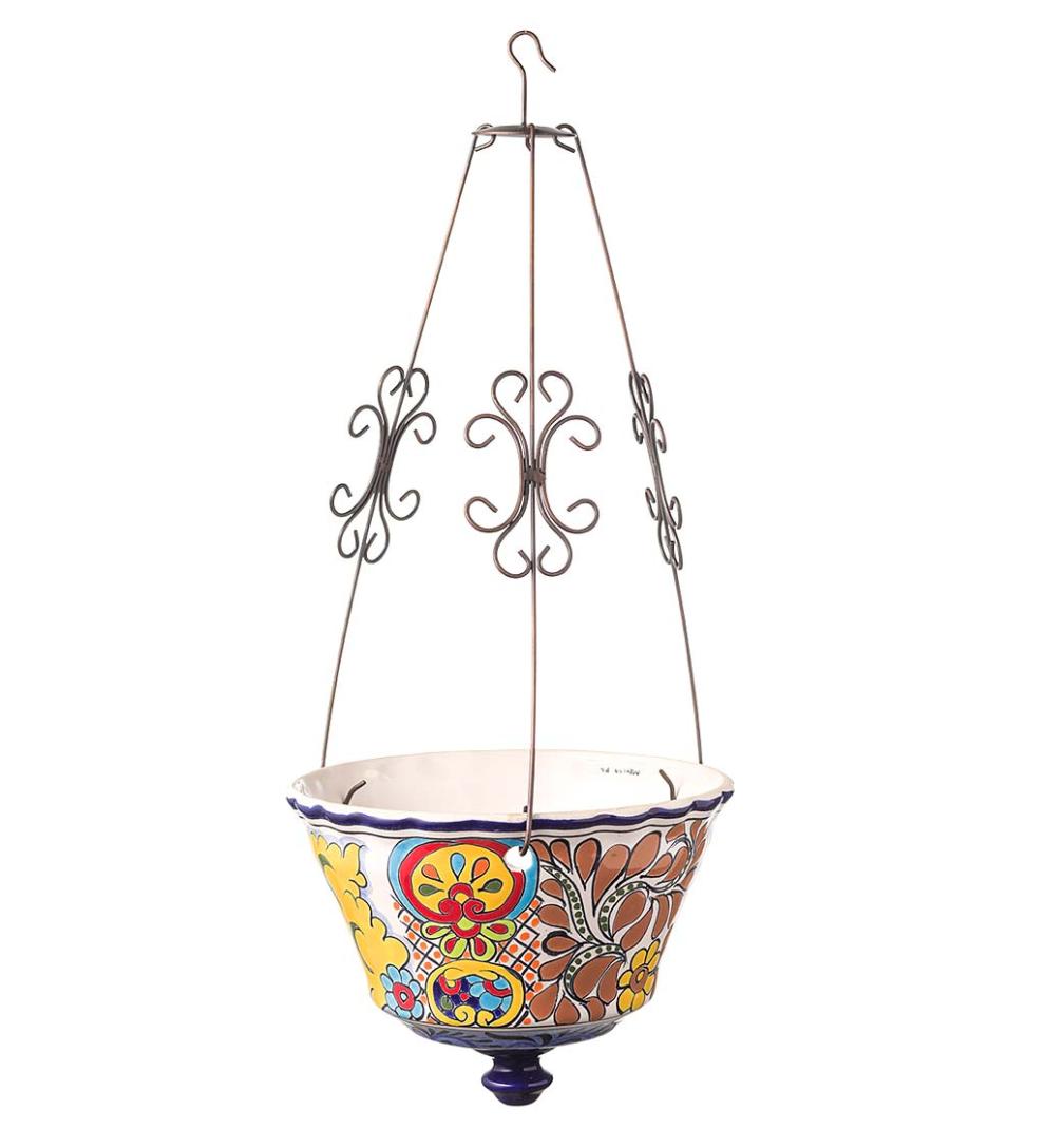 Plow &amp; Hearth Deck Planters | Outdoor Living Authentic Mexican Talavera Hanging Planter - Black