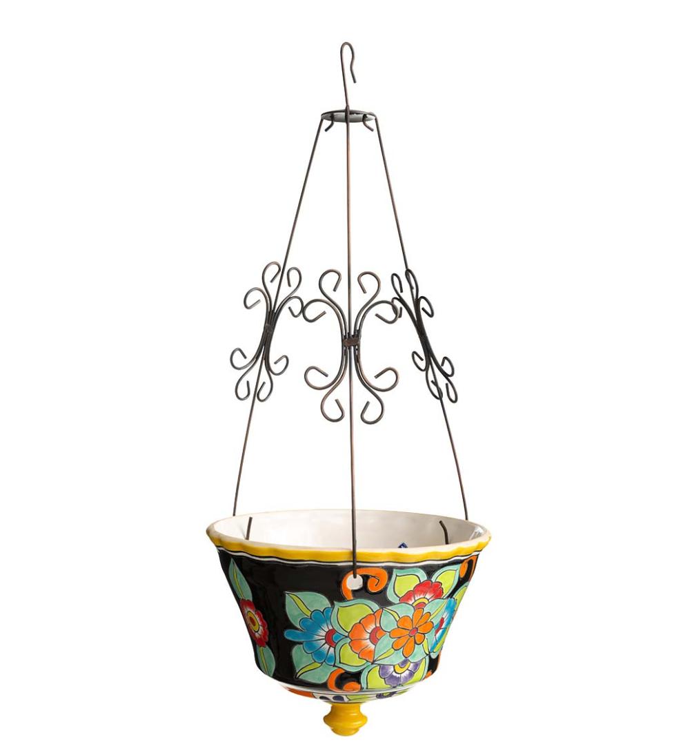 Plow &amp; Hearth Deck Planters | Outdoor Living Authentic Mexican Talavera Hanging Planter - Black