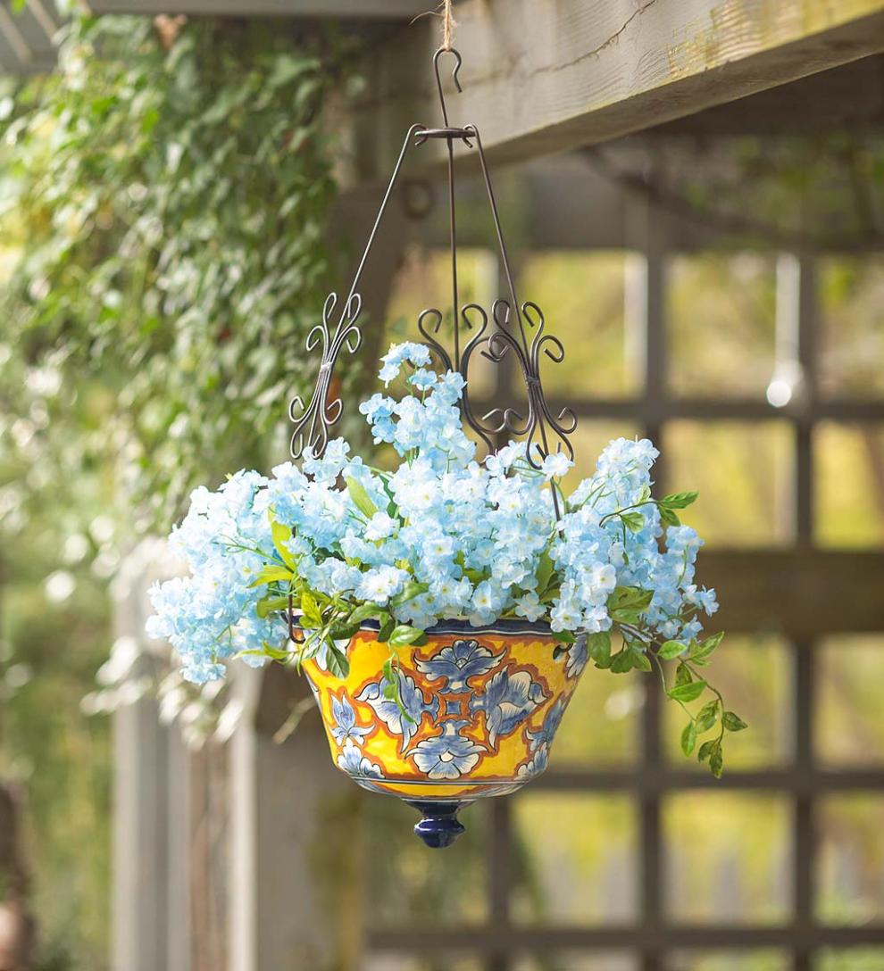 Plow &amp; Hearth Deck Planters | Outdoor Living Authentic Mexican Talavera Hanging Planter - Black