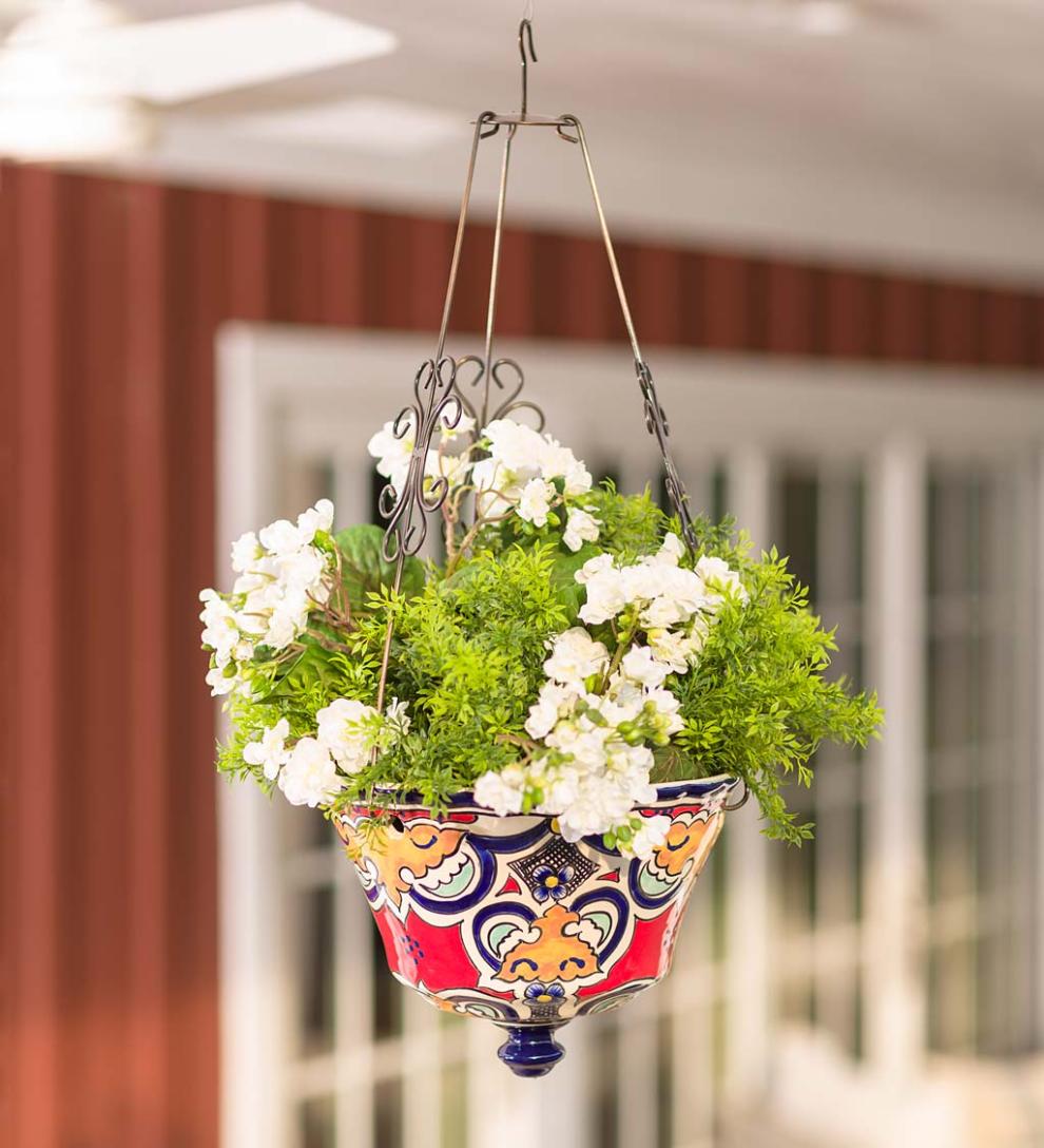 Plow &amp; Hearth Deck Planters | Outdoor Living Authentic Mexican Talavera Hanging Planter - Black