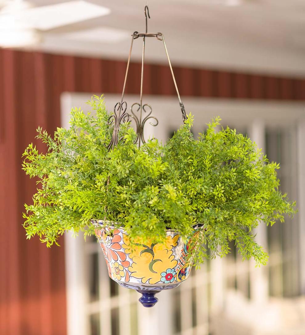 Plow &amp; Hearth Deck Planters | Outdoor Living Authentic Mexican Talavera Hanging Planter - Black