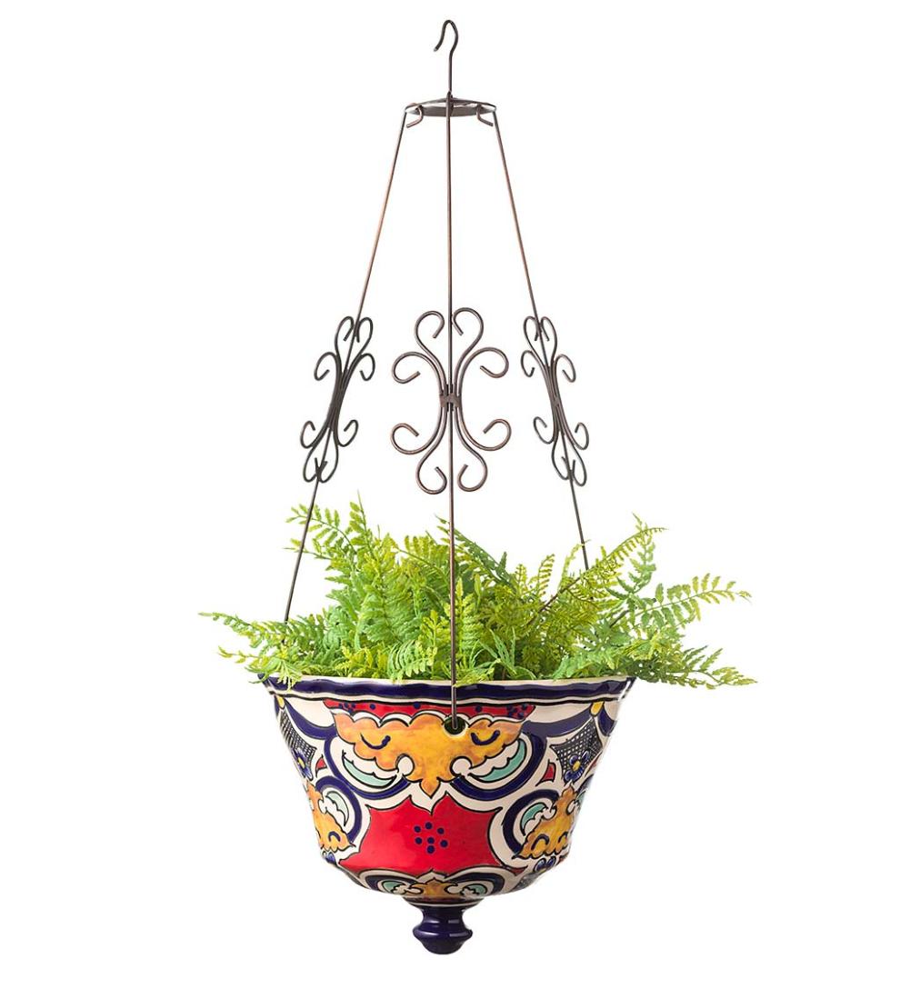 Plow &amp; Hearth Deck Planters | Outdoor Living Authentic Mexican Talavera Hanging Planter - Black
