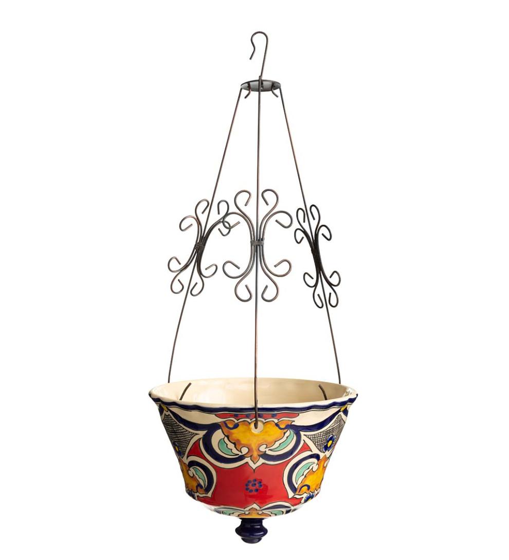 Plow &amp; Hearth Deck Planters | Outdoor Living Authentic Mexican Talavera Hanging Planter - Black
