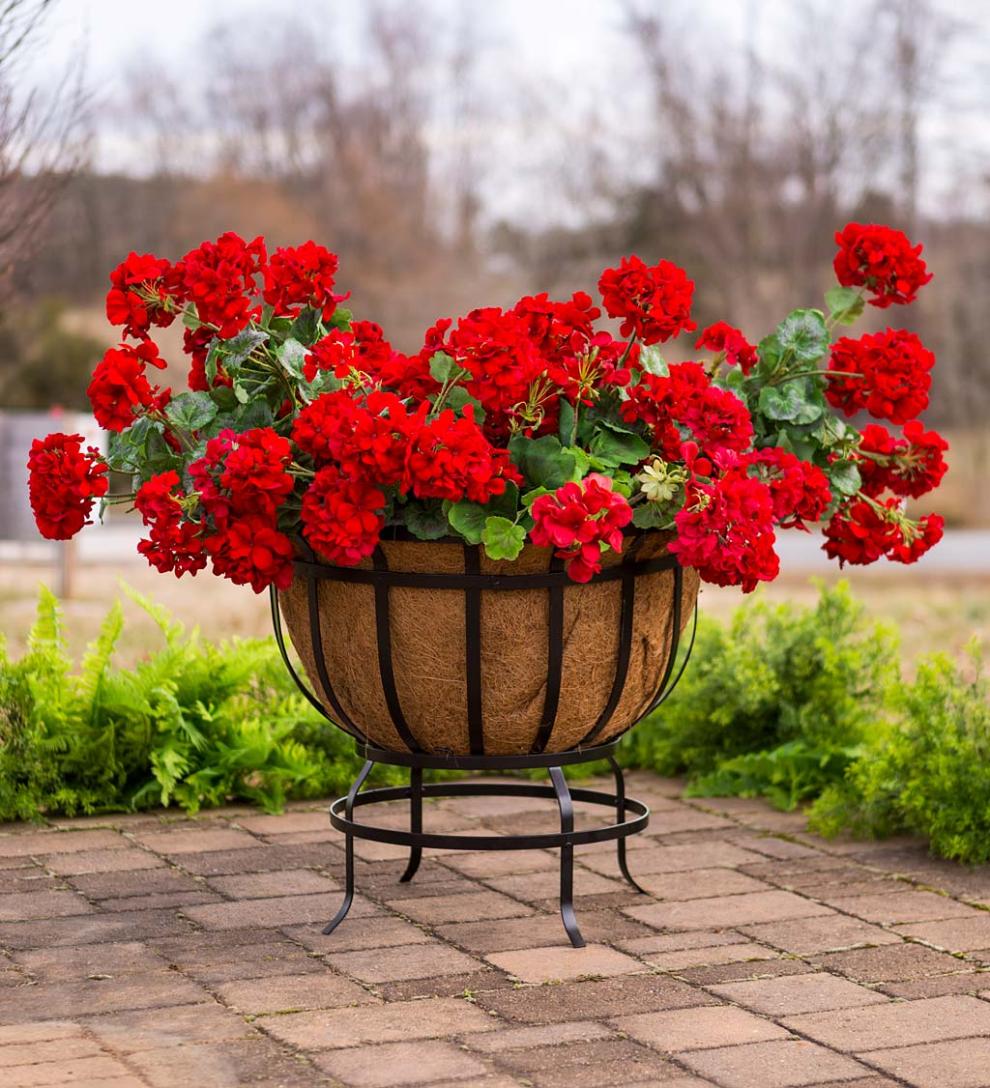 Plow &amp; Hearth Deck Planters | Outdoor Living Footed Metal Basket Planter With Coco Liner