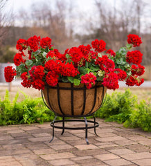 Plow &amp; Hearth Deck Planters | Outdoor Living Footed Metal Basket Planter With Coco Liner