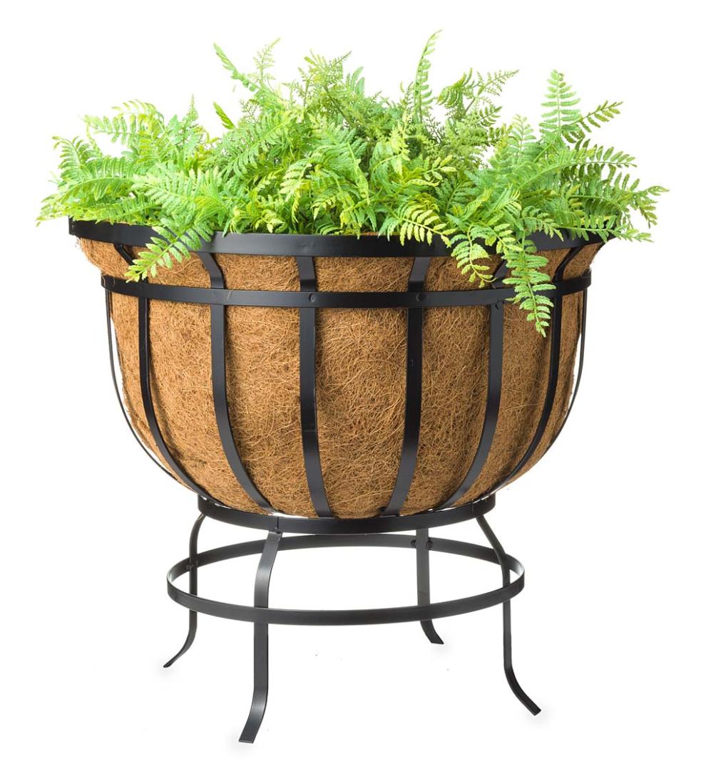 Plow &amp; Hearth Deck Planters | Outdoor Living Footed Metal Basket Planter With Coco Liner