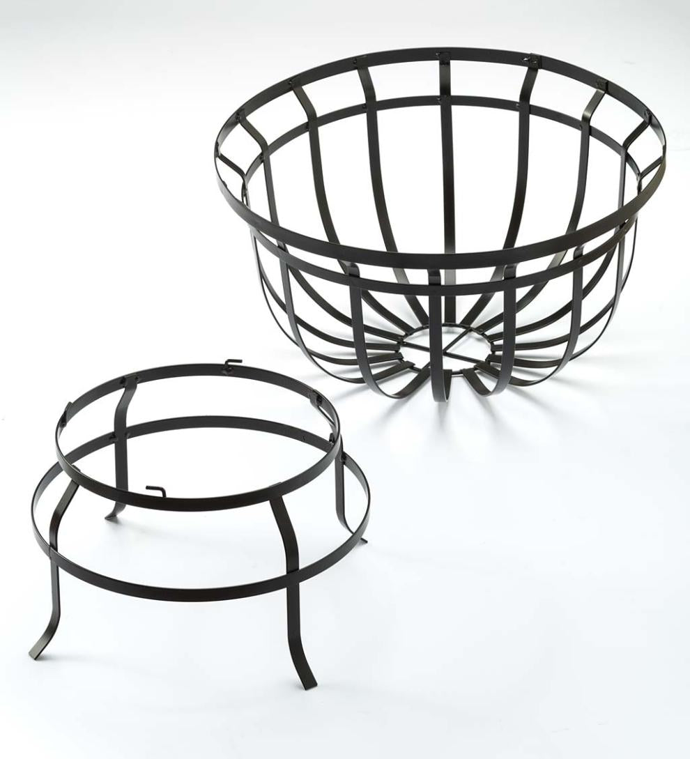 Plow &amp; Hearth Deck Planters | Outdoor Living Footed Metal Basket Planter With Coco Liner