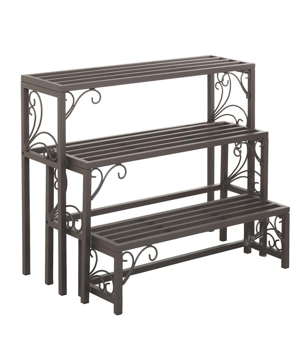 Plow &amp; Hearth Deck Planters | Outdoor Living Nesting Metal Plant Stands With Scrollwork, Set Of Three