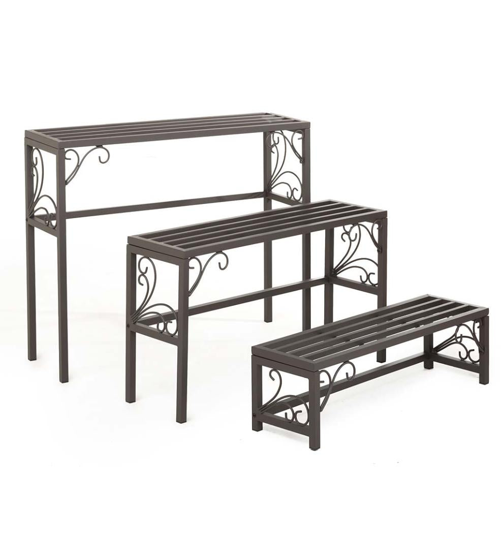 Plow &amp; Hearth Deck Planters | Outdoor Living Nesting Metal Plant Stands With Scrollwork, Set Of Three