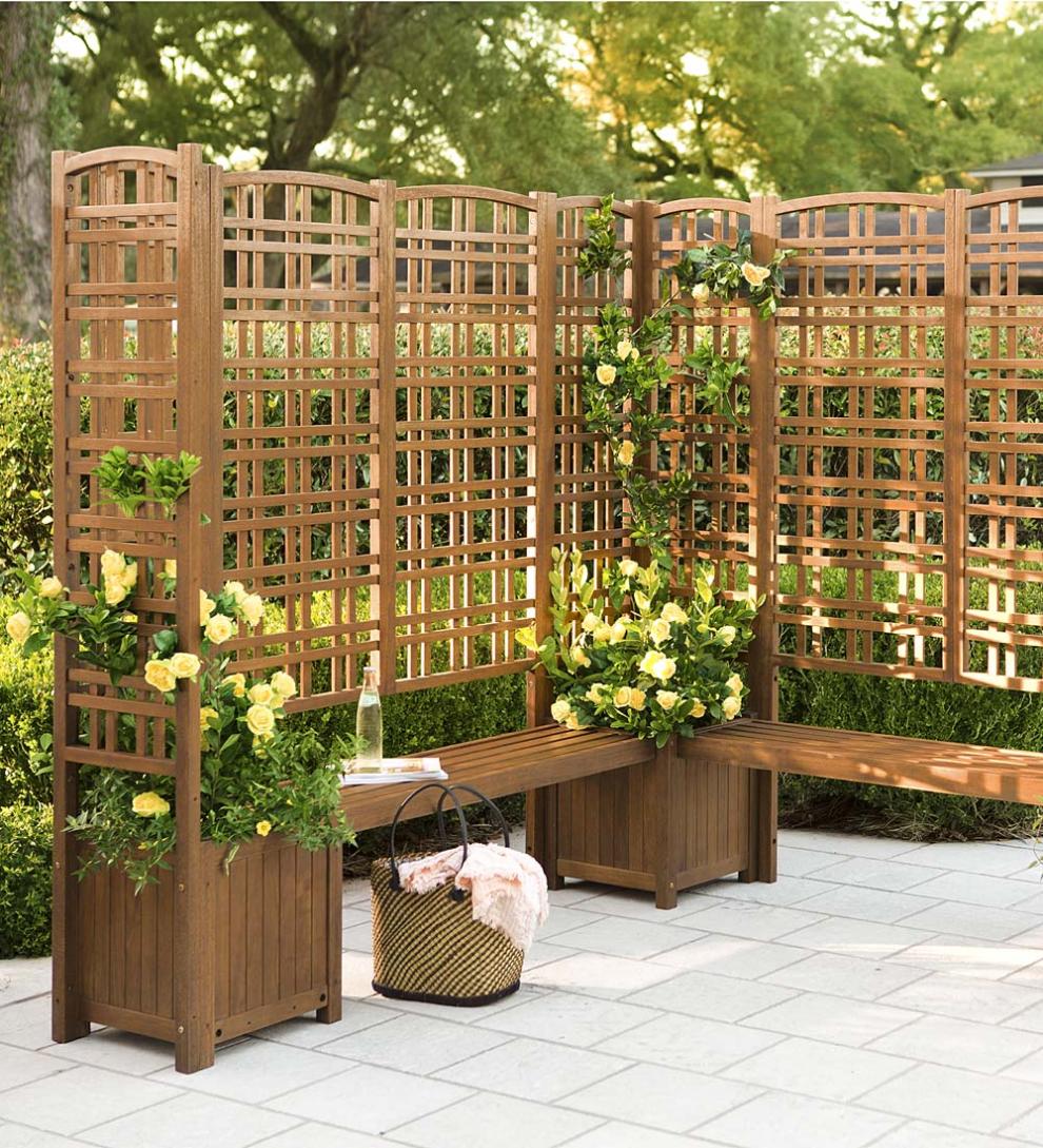 Plow &amp; Hearth Deck Planters | Outdoor Living Outdoor Eucalyptus Configurable Privacy Screen Trellises, Planter/Seat And Bench