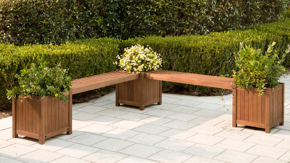 Plow &amp; Hearth Deck Planters | Outdoor Living Outdoor Eucalyptus Configurable Privacy Screen Trellises, Planter/Seat And Bench