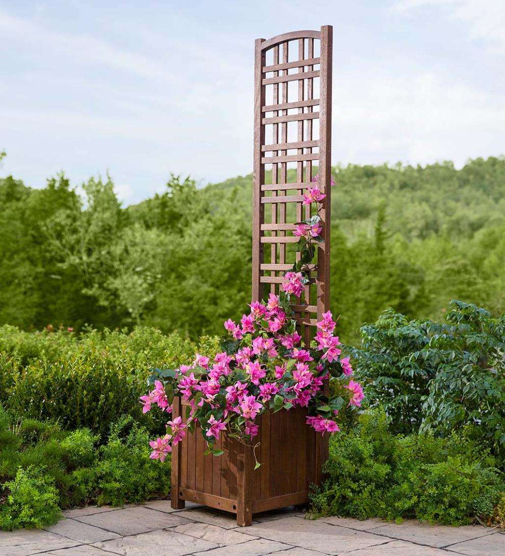 Plow &amp; Hearth Deck Planters | Outdoor Living Outdoor Eucalyptus Configurable Privacy Screen Trellises, Planter/Seat And Bench