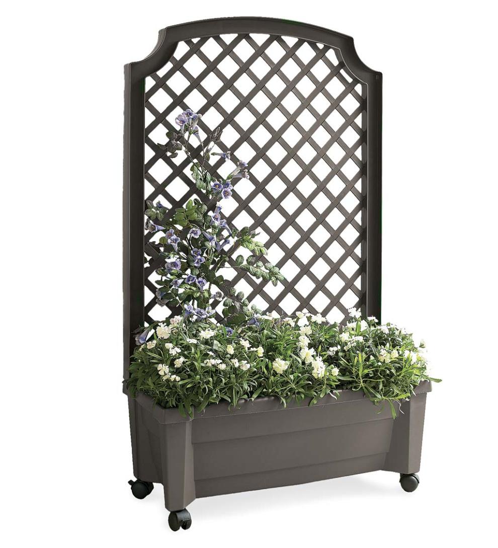 Plow &amp; Hearth Deck Planters | Outdoor Living Planter With Trellis And Self-Watering Reservoir - Anthracite