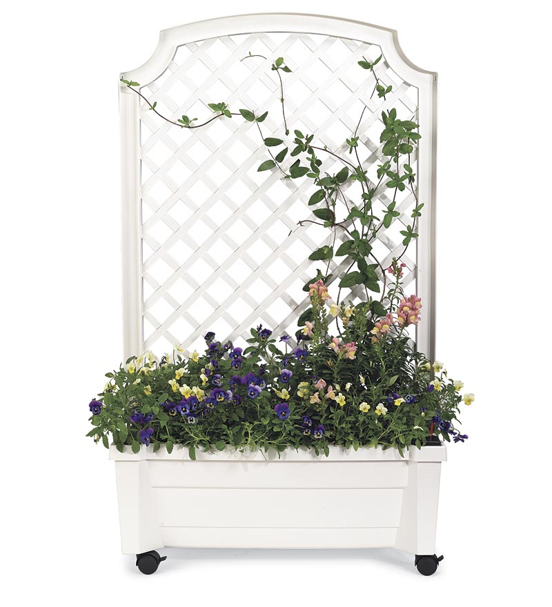 Plow &amp; Hearth Deck Planters | Outdoor Living Planter With Trellis And Self-Watering Reservoir - Anthracite