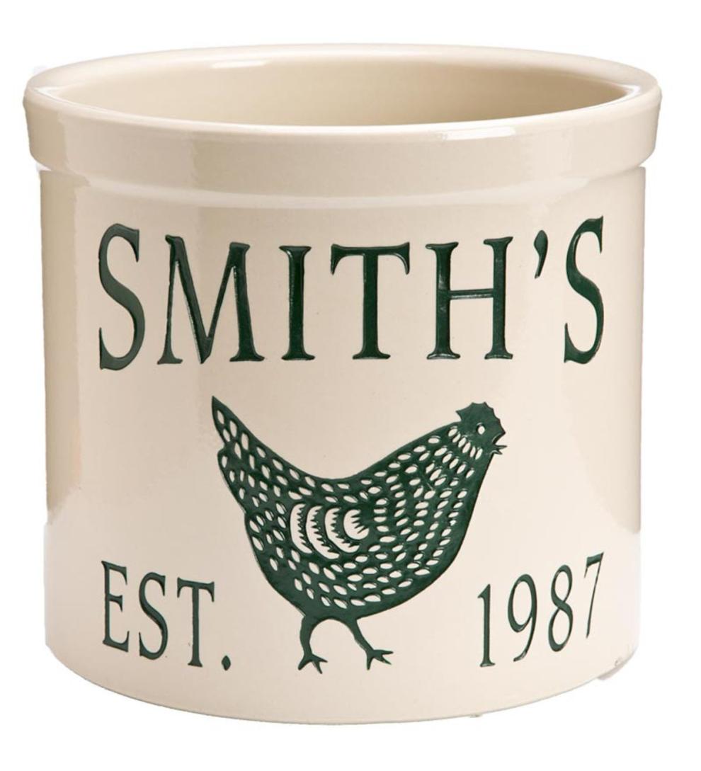 Plow &amp; Hearth Deck Planters | Outdoor Living Usa-Made Handcrafted Personalized Chicken Crock - Green