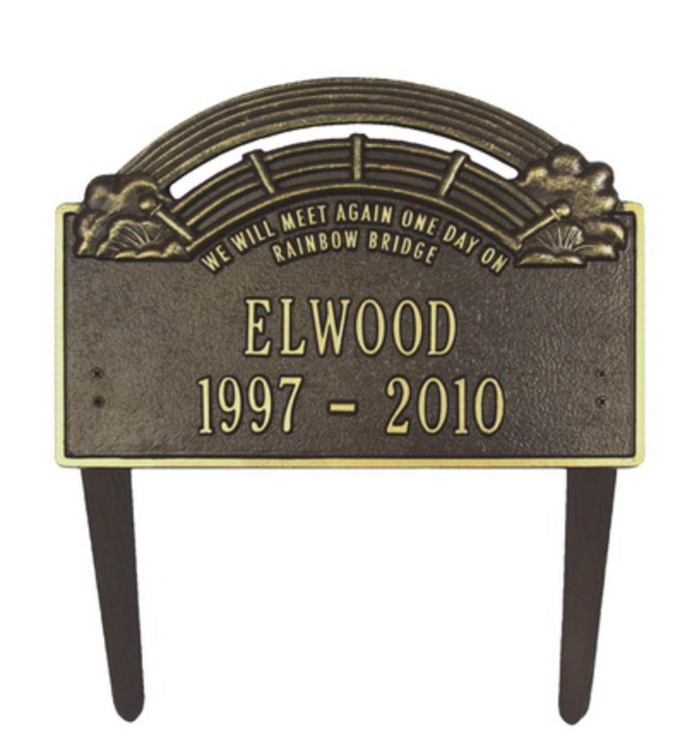 Plow &amp; Hearth Decorative Garden Accents | Yard &amp; Garden American-Made Personalized Rainbow Bridge Pet Memorial Lawn Plaque - Black