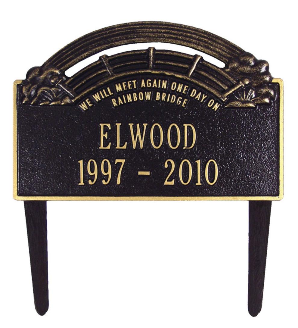 Plow &amp; Hearth Decorative Garden Accents | Yard &amp; Garden American-Made Personalized Rainbow Bridge Pet Memorial Lawn Plaque - Black