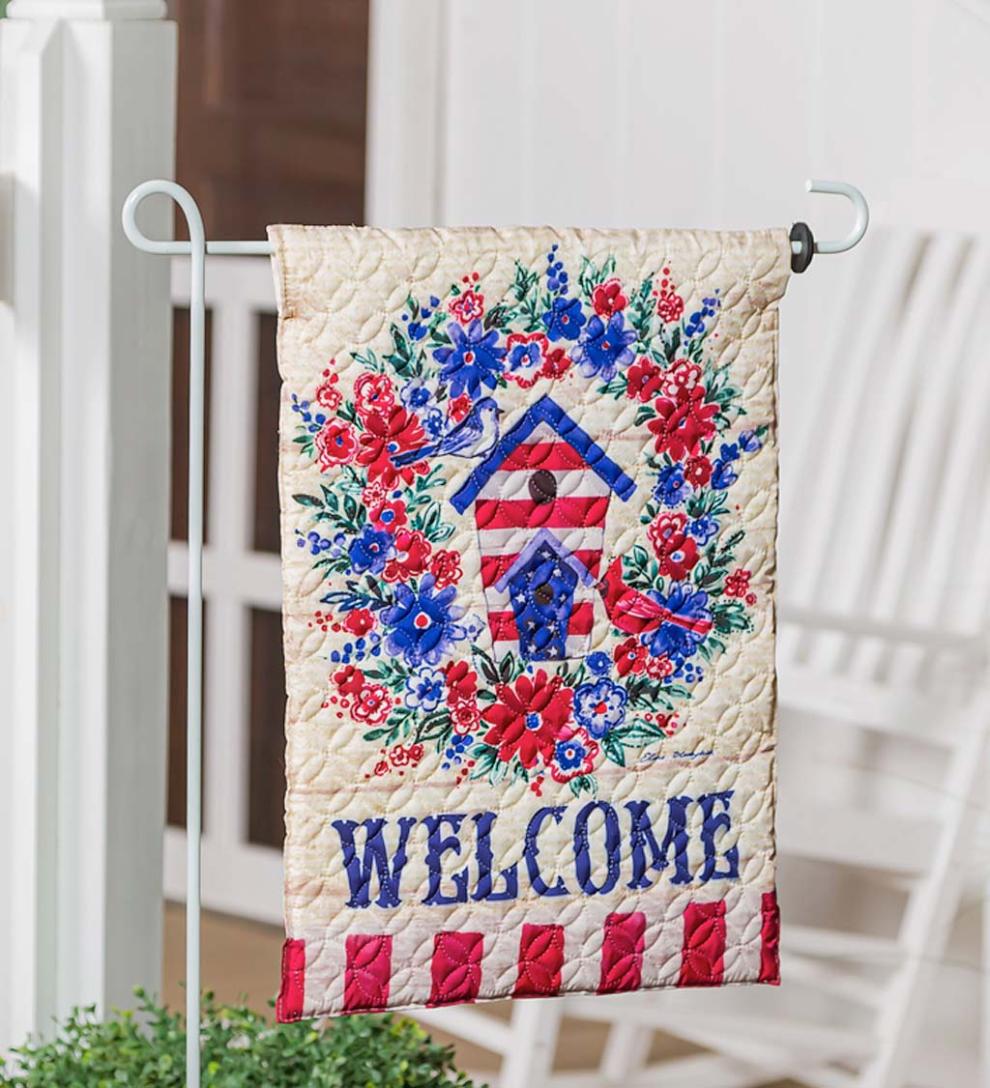 Plow &amp; Hearth Decorative Garden Accents | Yard &amp; Garden Americana Birdhouse Welcome Quilted Garden Flag