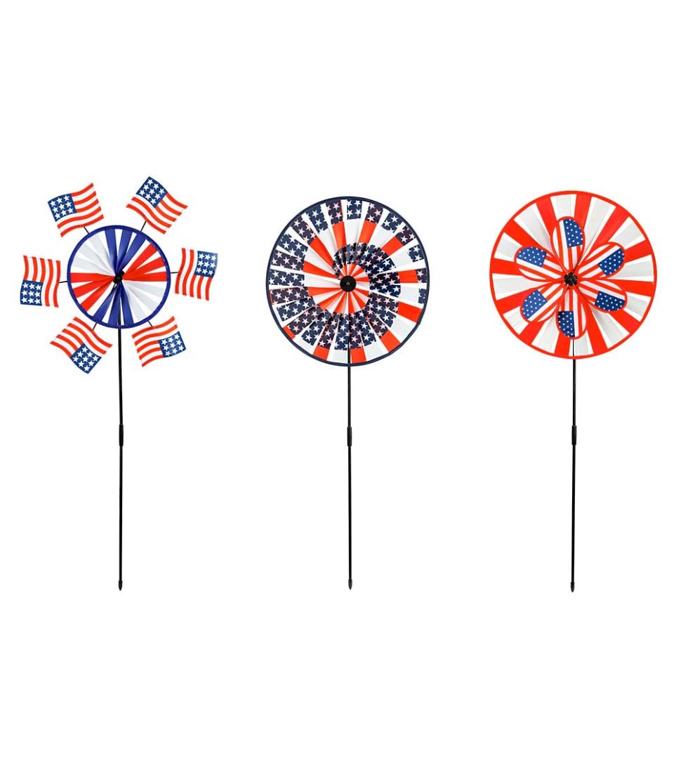 Plow &amp; Hearth Decorative Garden Accents | Yard &amp; Garden Americana Pinwheel Spinners, Set Of 3