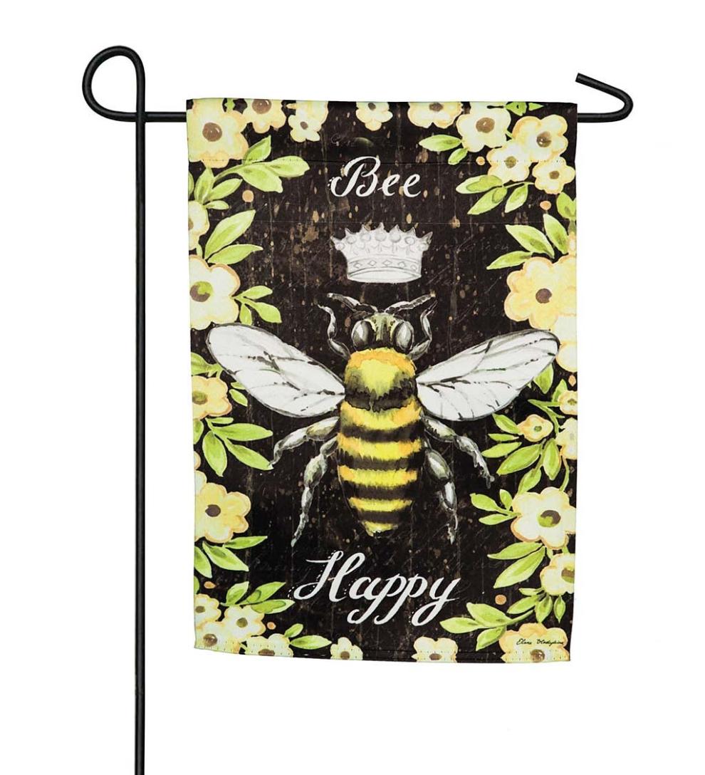 Plow &amp; Hearth Decorative Garden Accents | Yard &amp; Garden Bee Happy Queen Bee Suede Garden Flag