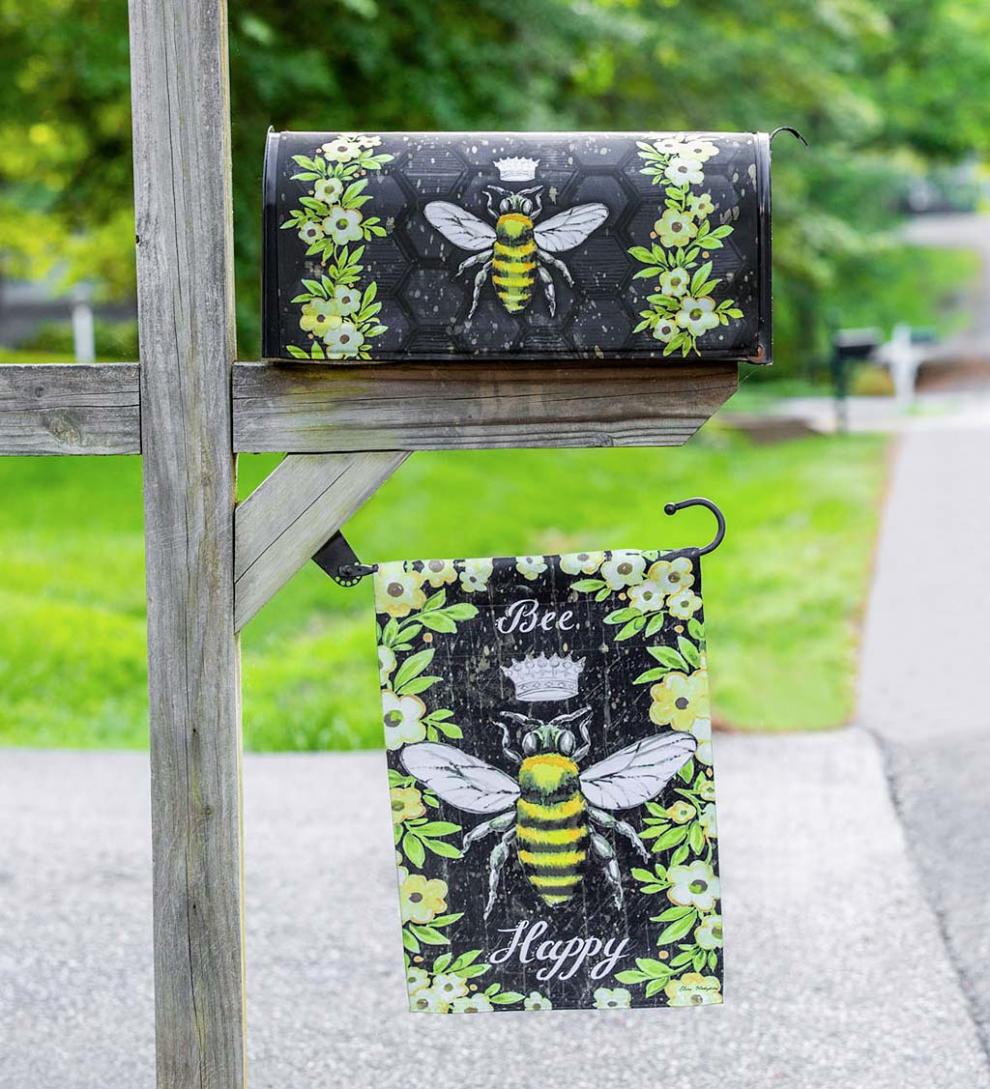 Plow &amp; Hearth Decorative Garden Accents | Yard &amp; Garden Bee Happy Queen Bee Suede Garden Flag
