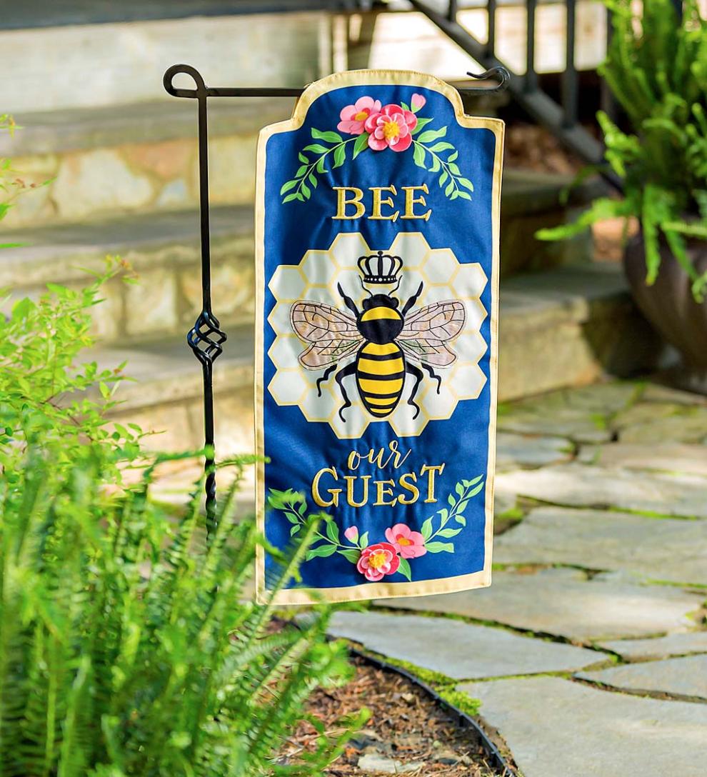 Plow &amp; Hearth Decorative Garden Accents | Yard &amp; Garden Bee Our Guest Applique Garden Flag