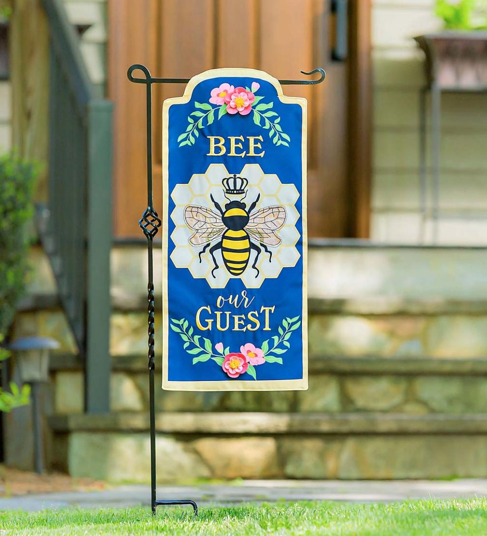 Plow &amp; Hearth Decorative Garden Accents | Yard &amp; Garden Bee Our Guest Applique Garden Flag