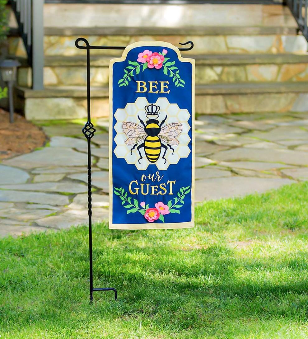 Plow &amp; Hearth Decorative Garden Accents | Yard &amp; Garden Bee Our Guest Applique Garden Flag