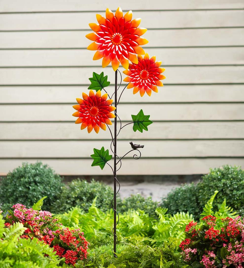Plow &amp; Hearth Decorative Garden Accents | Yard &amp; Garden Chrysanthemum Garden Metal Stake