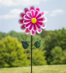 Plow &amp; Hearth Decorative Garden Accents | Yard &amp; Garden Dahlia Flower Wind Spinner - Pink