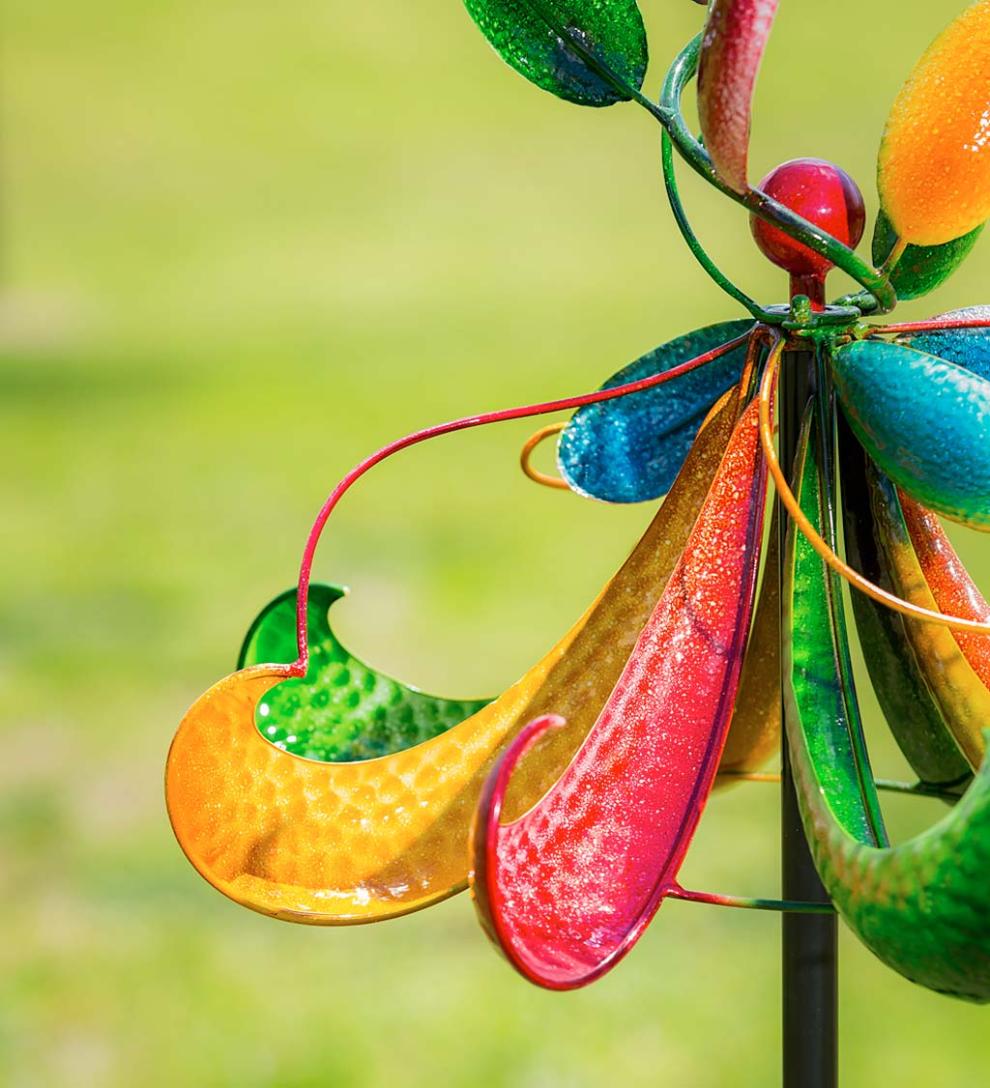 Plow &amp; Hearth Decorative Garden Accents | Yard &amp; Garden Dancing Flowers Horizontal Metal Wind Spinner