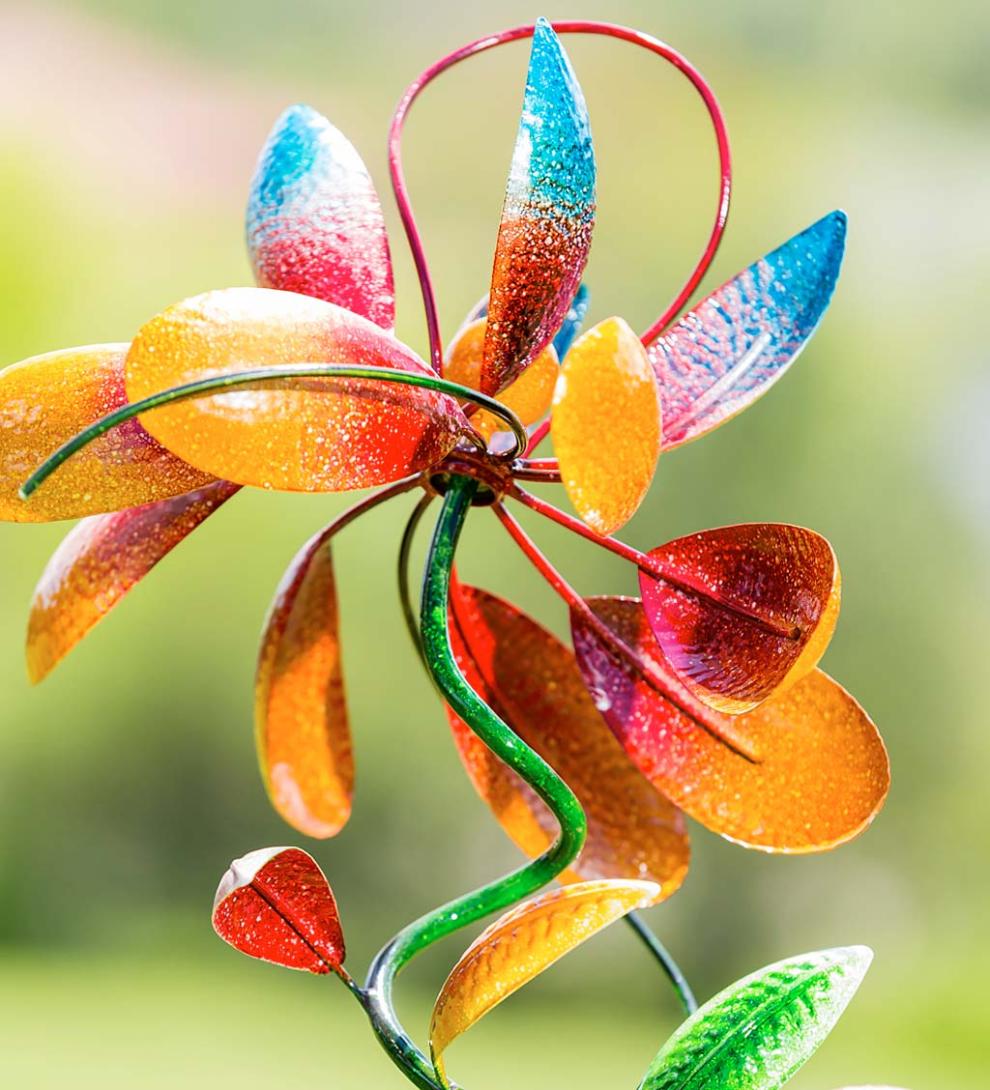 Plow &amp; Hearth Decorative Garden Accents | Yard &amp; Garden Dancing Flowers Horizontal Metal Wind Spinner