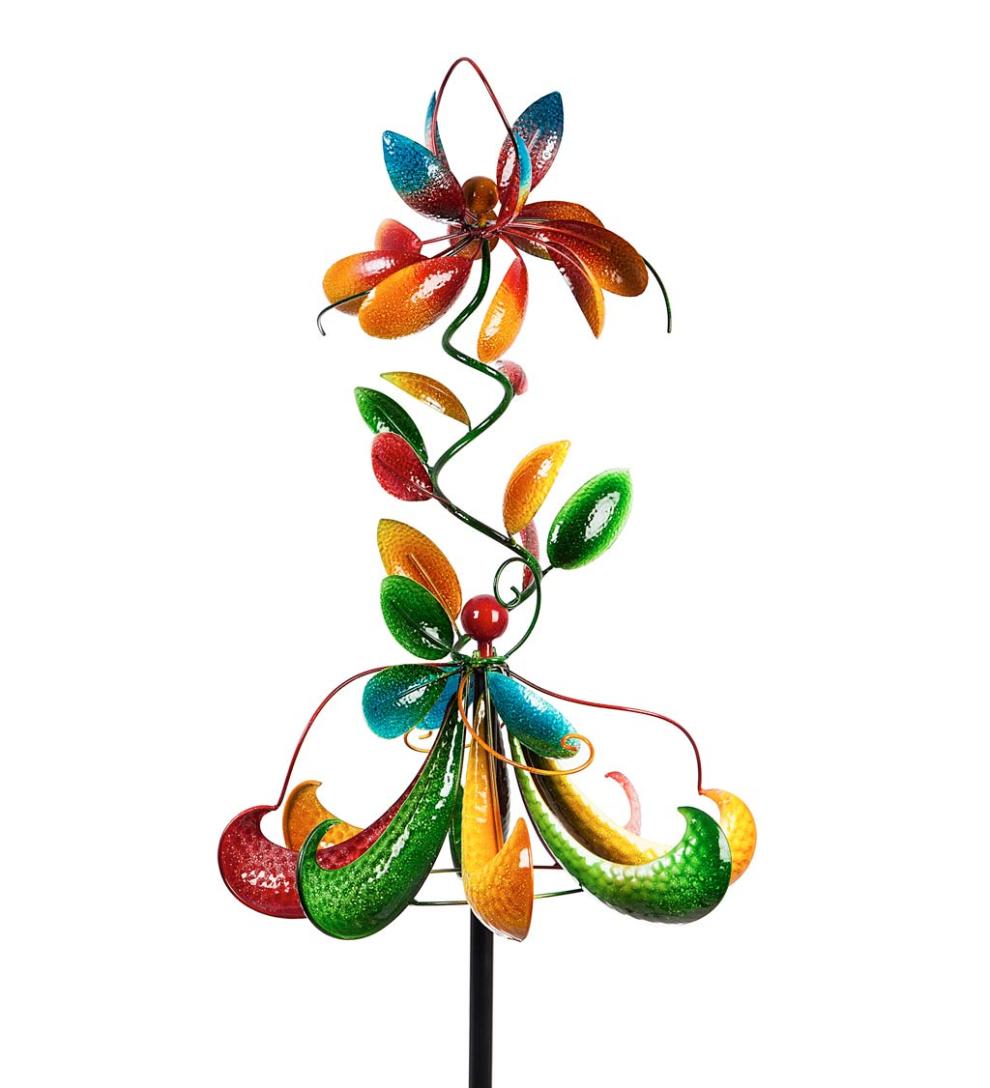 Plow &amp; Hearth Decorative Garden Accents | Yard &amp; Garden Dancing Flowers Horizontal Metal Wind Spinner