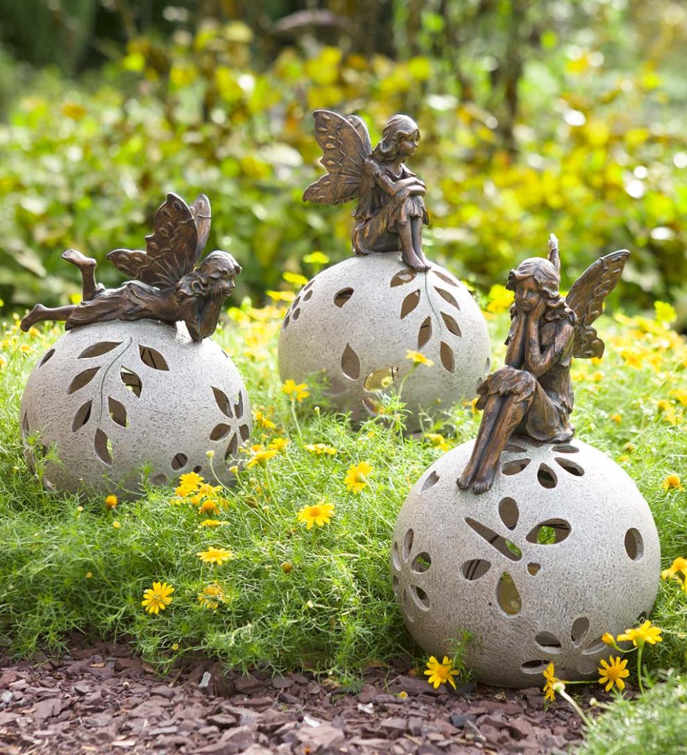Plow &amp; Hearth Decorative Garden Accents | Yard &amp; Garden Fairy Solar Globe Garden Light - Daydreaming