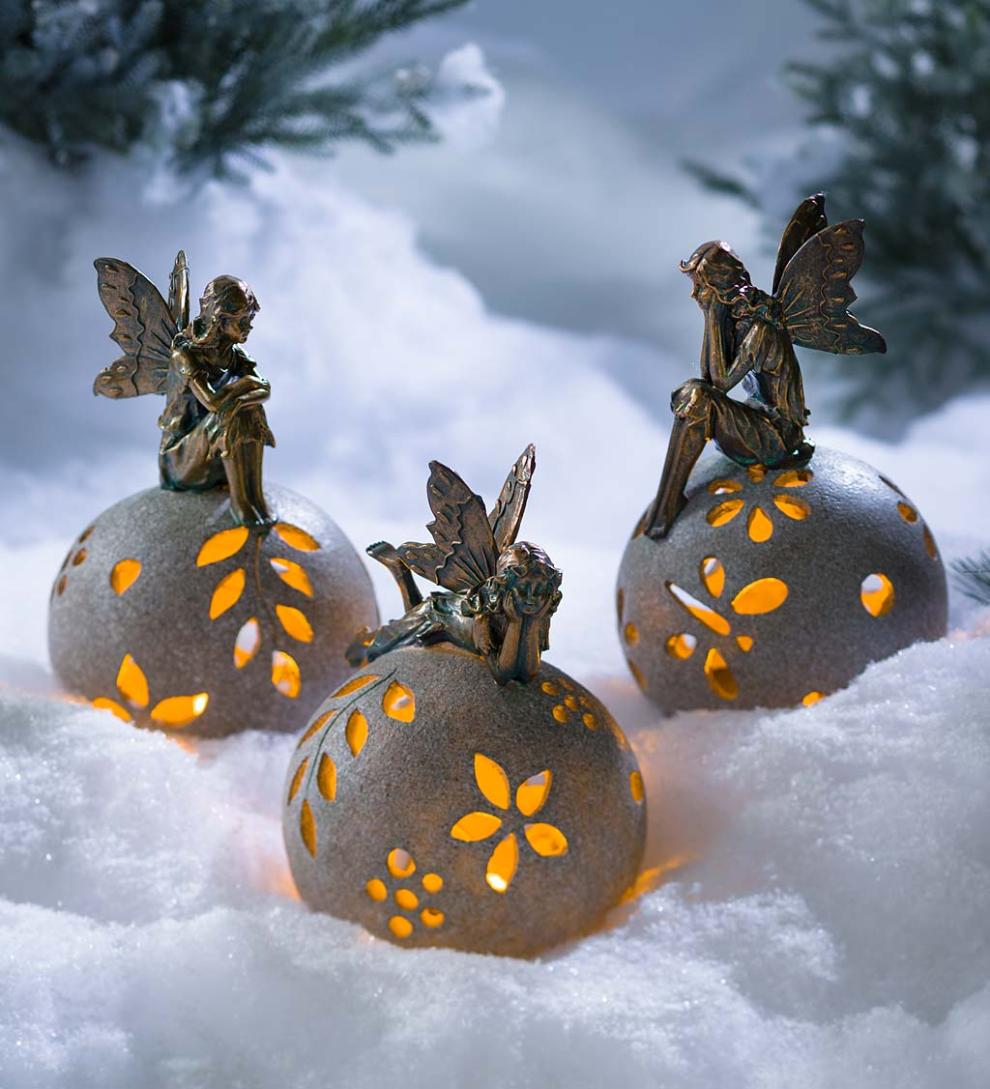 Plow &amp; Hearth Decorative Garden Accents | Yard &amp; Garden Fairy Solar Globe Garden Light - Daydreaming