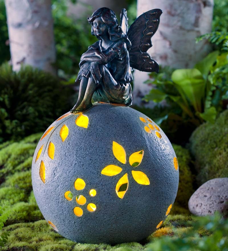 Plow &amp; Hearth Decorative Garden Accents | Yard &amp; Garden Fairy Solar Globe Garden Light - Daydreaming