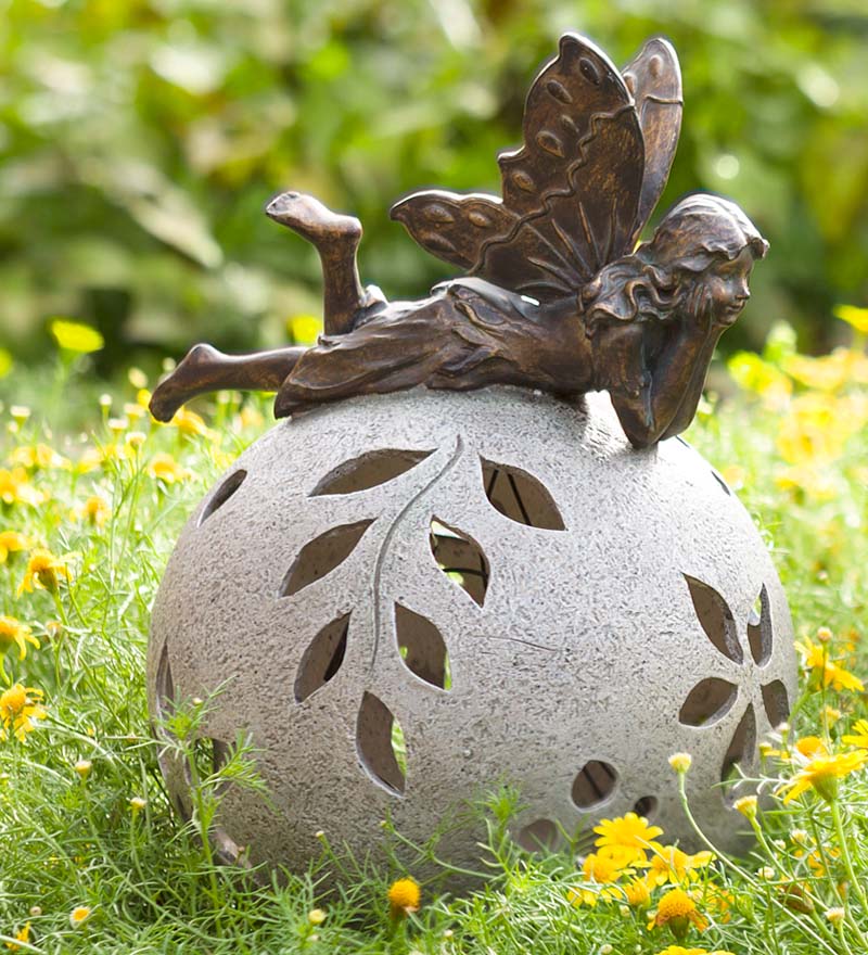 Plow &amp; Hearth Decorative Garden Accents | Yard &amp; Garden Fairy Solar Globe Garden Light - Daydreaming