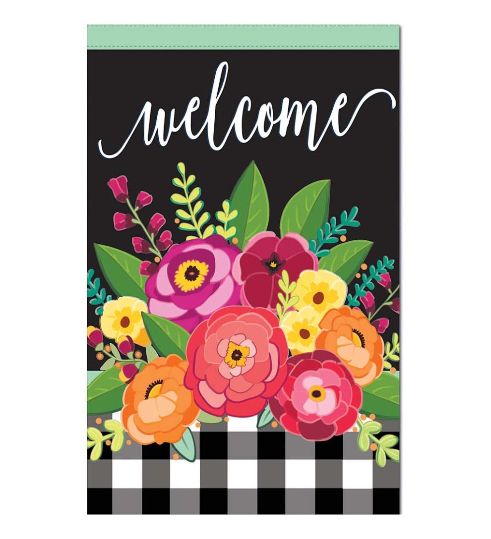 Plow &amp; Hearth Decorative Garden Accents | Yard &amp; Garden Floral Bouquet Linen Garden Welcome Flag