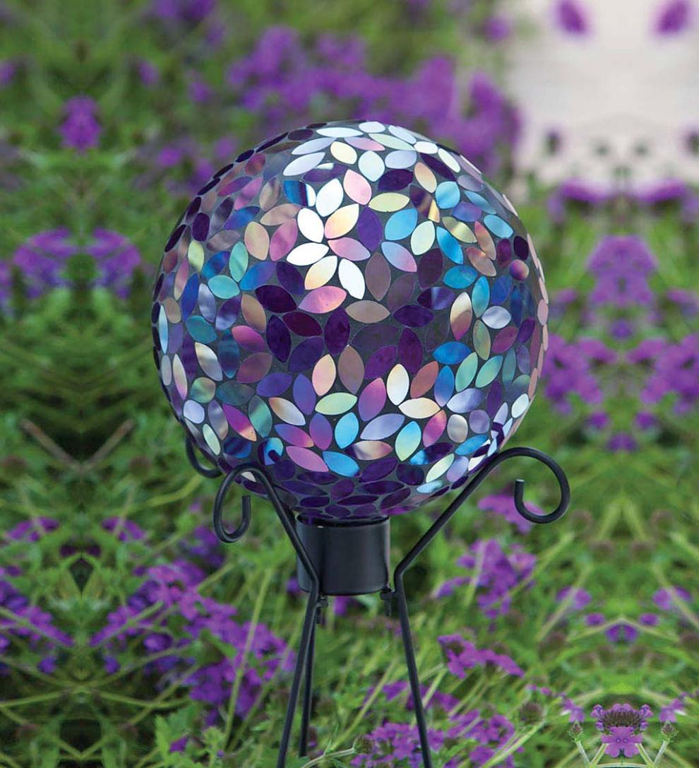 Plow &amp; Hearth Decorative Garden Accents | Yard &amp; Garden Flower Petal Mosaic Gazing Ball