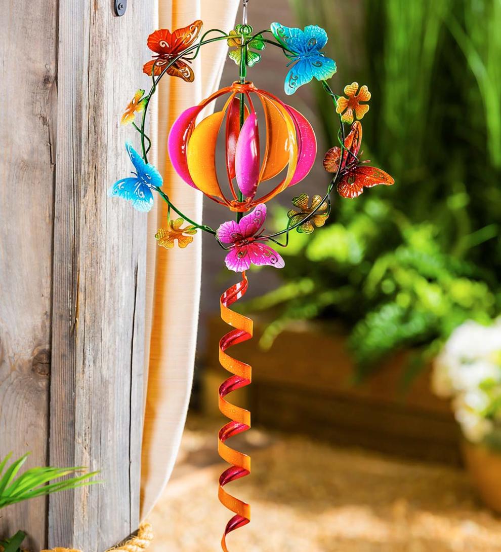 Plow &amp; Hearth Decorative Garden Accents | Yard &amp; Garden Flowers And Butterflies Hanging Wind Twirler