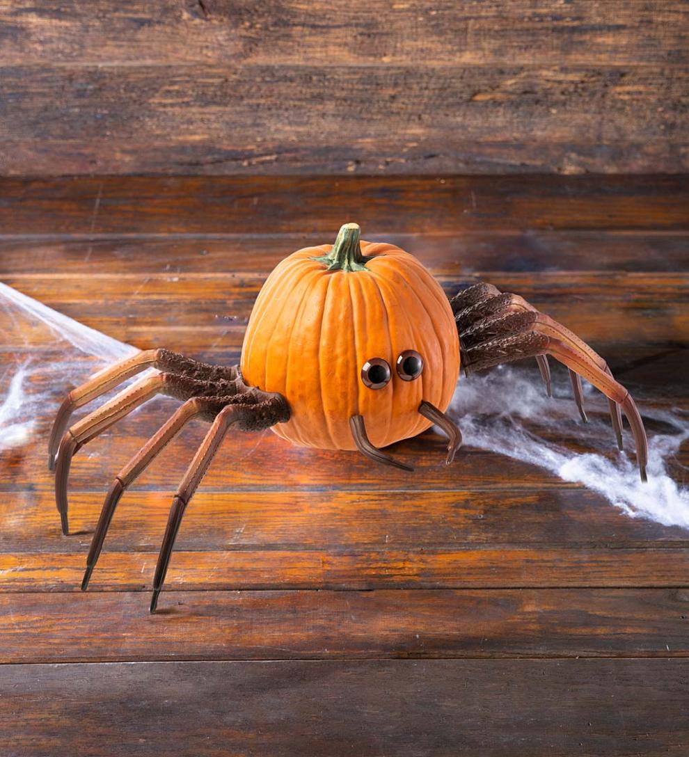 Plow &amp; Hearth Decorative Garden Accents | Yard &amp; Garden Halloween Spider Pumpkin Appendages, 6-Piece Set