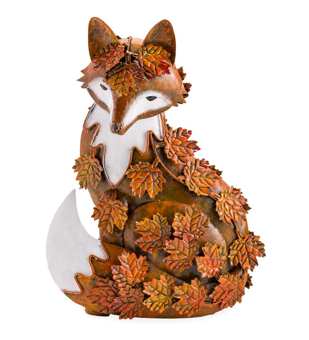 Plow &amp; Hearth Decorative Garden Accents | Yard &amp; Garden Handmade Metal Fall Leaves Fox Garden Statue