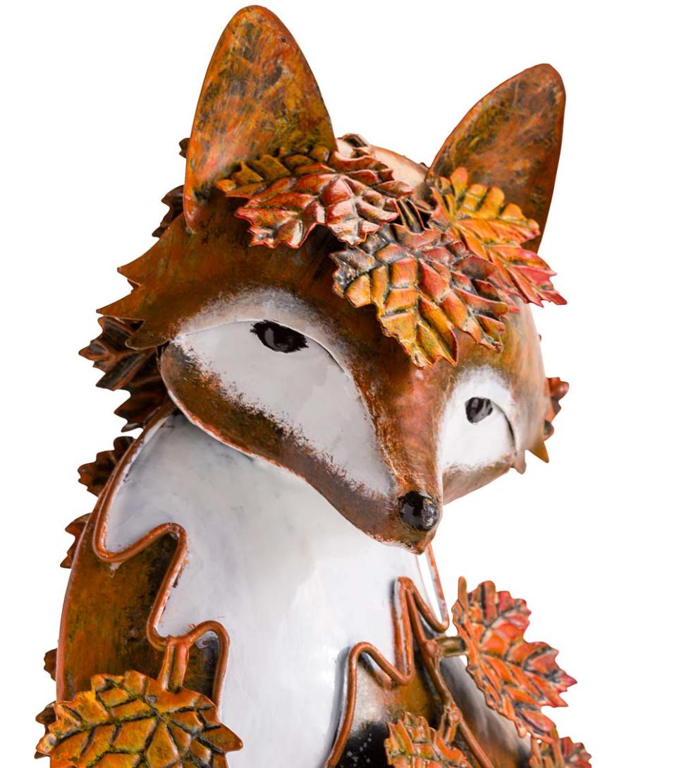 Plow &amp; Hearth Decorative Garden Accents | Yard &amp; Garden Handmade Metal Fall Leaves Fox Garden Statue