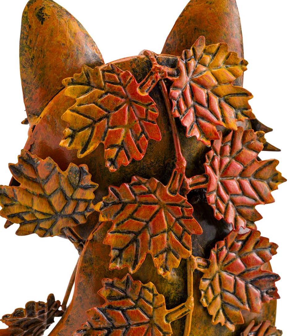 Plow &amp; Hearth Decorative Garden Accents | Yard &amp; Garden Handmade Metal Fall Leaves Fox Garden Statue