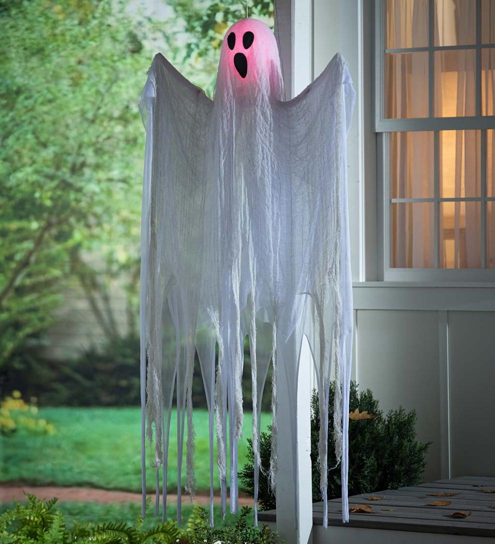 Plow &amp; Hearth Decorative Garden Accents | Yard &amp; Garden Hanging Ghost With Color-Changing Lights