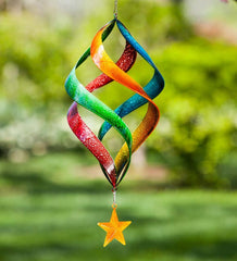 Plow &amp; Hearth Decorative Garden Accents | Yard &amp; Garden Hanging Rainbow Metal Swirl Spinner