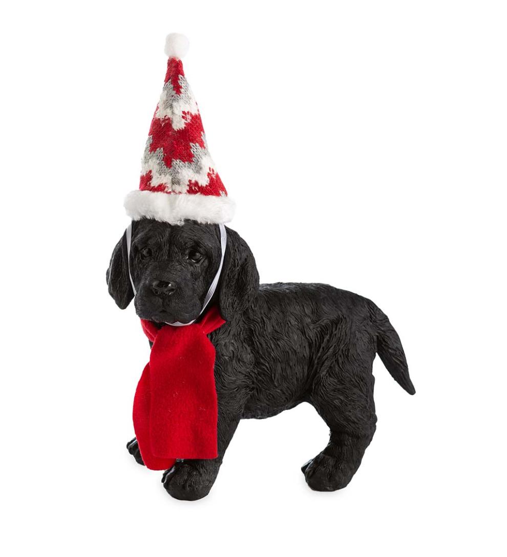 Plow &amp; Hearth Decorative Garden Accents | Yard &amp; Garden Holiday Labrador Puppy Statue With Hat And Scarf