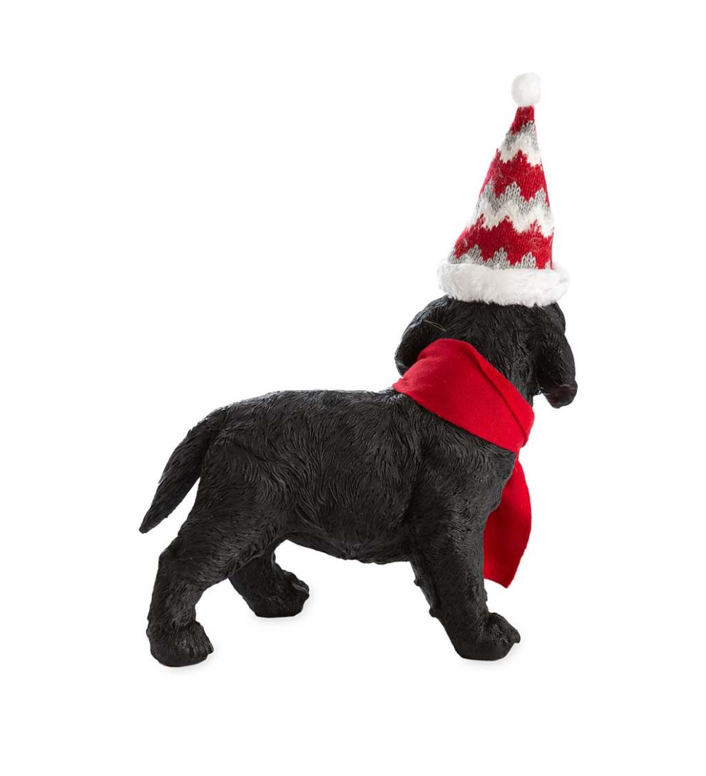 Plow &amp; Hearth Decorative Garden Accents | Yard &amp; Garden Holiday Labrador Puppy Statue With Hat And Scarf