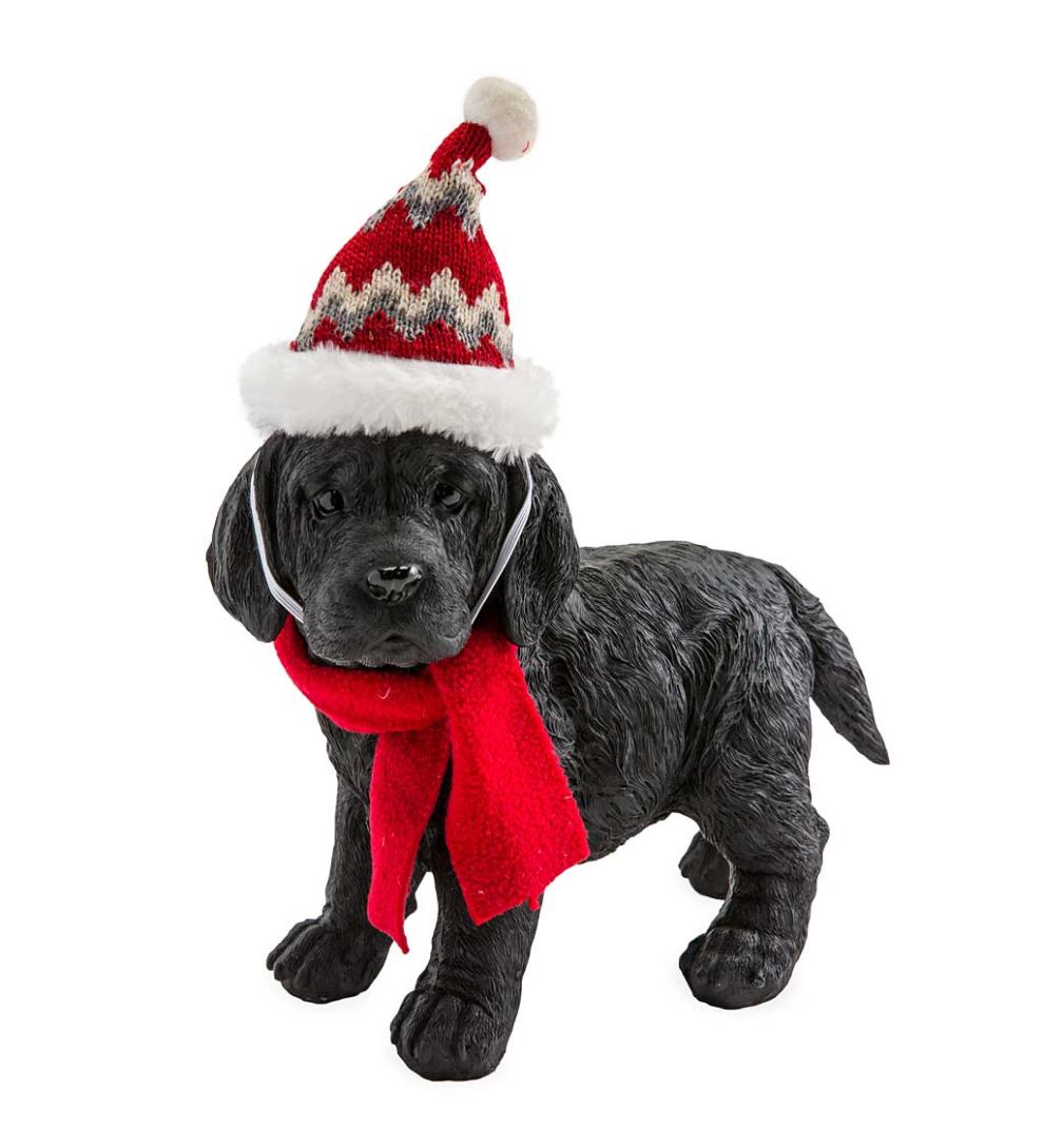 Plow &amp; Hearth Decorative Garden Accents | Yard &amp; Garden Holiday Labrador Puppy Statue With Hat And Scarf